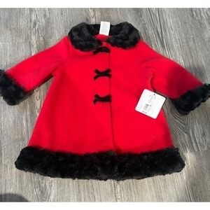 Starting Out Girls Red Black Trim Bows Collar Coat Jacket Size 9M‎